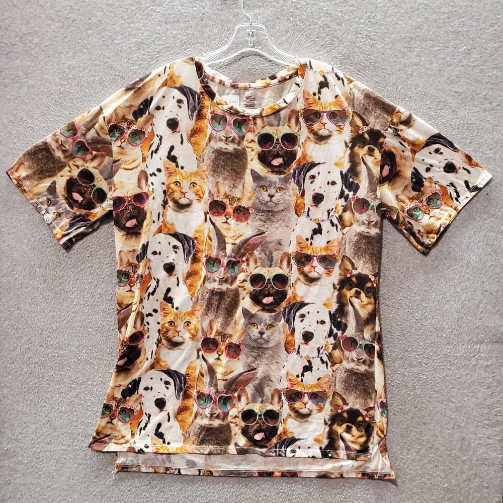 Secret Treasures Men T-Shirt Large Brown Cats & Dogs All Over Print